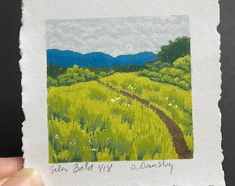 Siler Bald, Limited Edition Reduction Lino Print, Mountain Trail