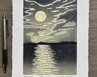 Moonlight, Limited Edition Reduction Print, Original Art, Full Moon