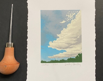 Gather Lino Print, Cloud Print, Cloudscape, Sky scape, Original Art, Limited Edition