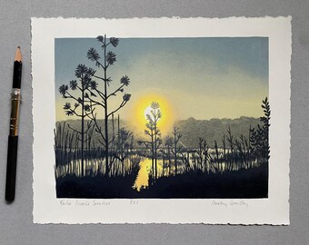 Farles Prairie Sunrise, Limited Edition Reduction Print, Trail, Florida Landscape
