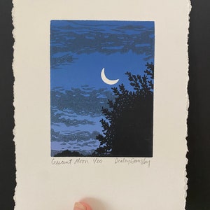 Crescent Moon, Limited Edition Reduction Print, Original Art