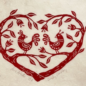 Love Birds, Limited Edition Lino Print