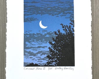 Crescent Moon 2, Limited Edition Reduction Print, Original Art