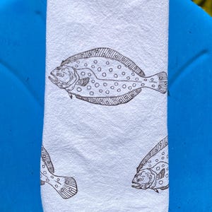 Flounder Tea Towel, 100% Cotton, Hand Printed