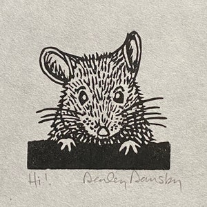 Hi!, Mouse Print, Mini Print, Lino Print, original Art