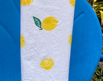 Lemons Tea Towel, 100% Cotton, Hand Printed