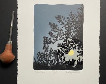 Yellow Moon Reduction Print, Original Art, Limited Edition 1/20