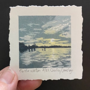 On the Water, Limited Edition Reduction Lino Print, Sunset, Reflection