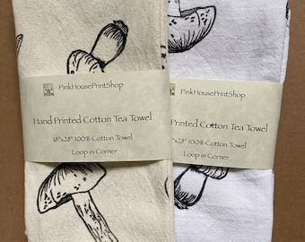 Mushroom Print Tea Towel, hand printed kitchen towel