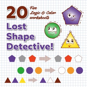 Lost Shape Detective! Logic & Color Puzzles | 20 Worksheets | Printable PDF