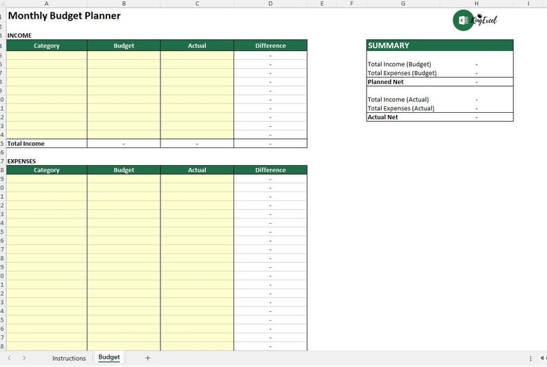Monthly Budget Planner Excel Template Income Expense Tracker
