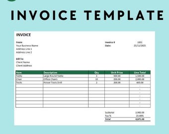 Editable Excel Invoice Template | Automated Billing (Digital Download)