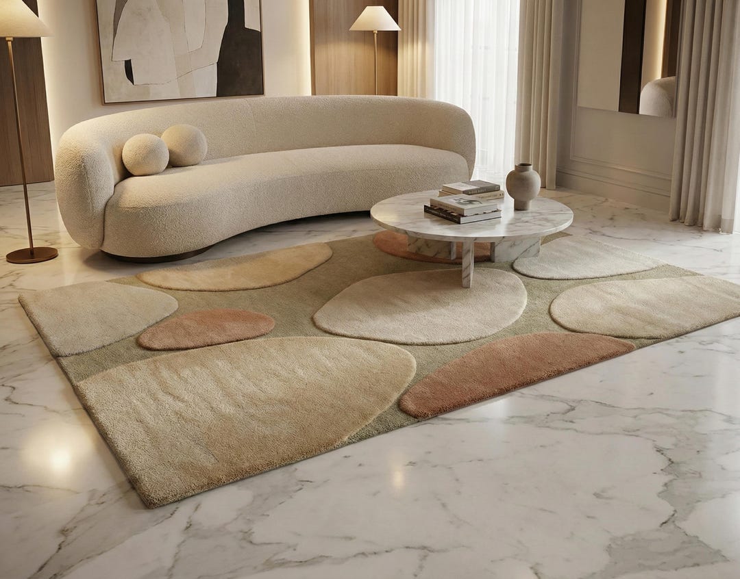 Natural Lounge Rug Organic Pebble Area Rug, Nature Inspired Living Room Area Rug ...