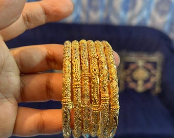 Traditional 24k Gold Plated Bangles Set | Bridal Wedding Jewelry | Pakistani Indian Asian Bangles