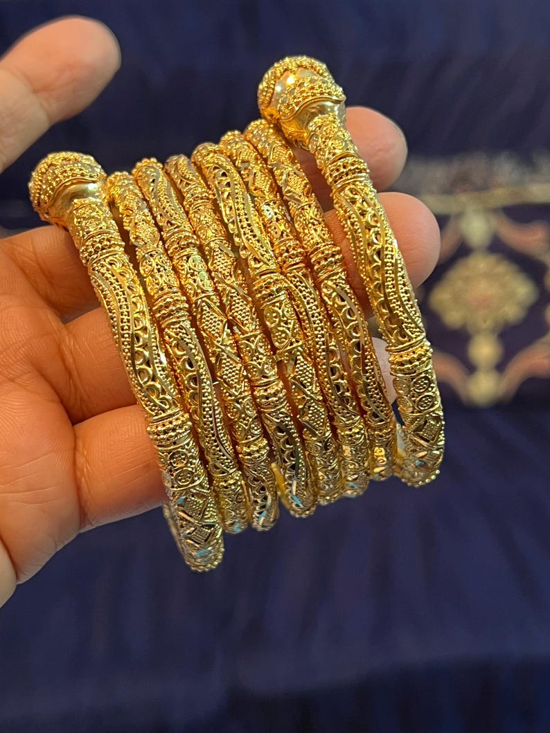 Pipe Structure 24K Gold Plated Bangles | Bridal Jewelry For Weddings | Pakistani Indian Asian Bridal Jewelry image 2