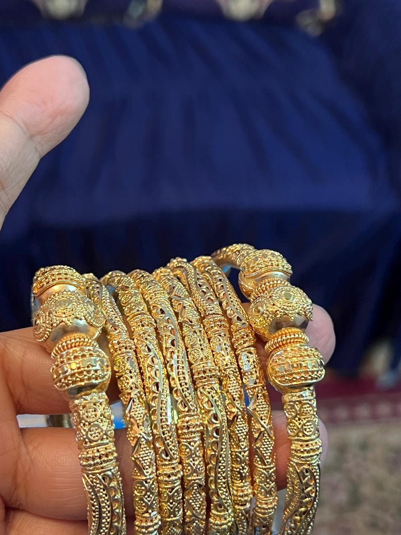 Pipe Structure 24K Gold Plated Bangles | Bridal Jewelry For Weddings | Pakistani Indian Asian Bridal Jewelry image 5