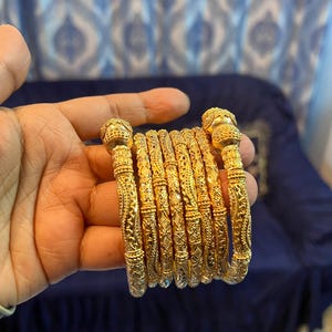 Pipe Structure 24K Gold Plated Bangles | Bridal Jewelry For Weddings | Pakistani Indian Asian Bridal Jewelry image 3