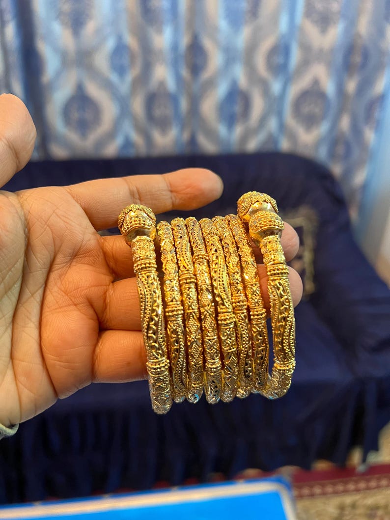 Pipe Structure 24K Gold Plated Bangles | Bridal Jewelry For Weddings | Pakistani Indian Asian Bridal Jewelry image 3