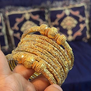 Pipe Structure 24K Gold Plated Bangles | Bridal Jewelry For Weddings | Pakistani Indian Asian Bridal Jewelry image 6