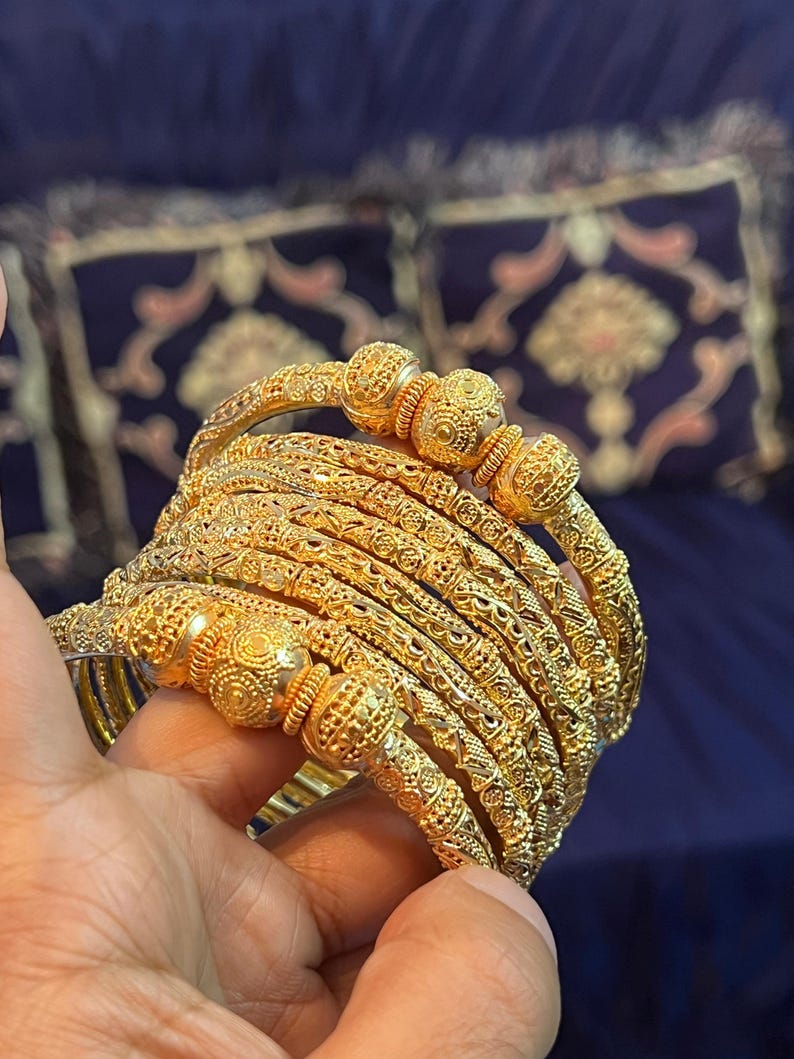 Pipe Structure 24K Gold Plated Bangles | Bridal Jewelry For Weddings | Pakistani Indian Asian Bridal Jewelry image 6