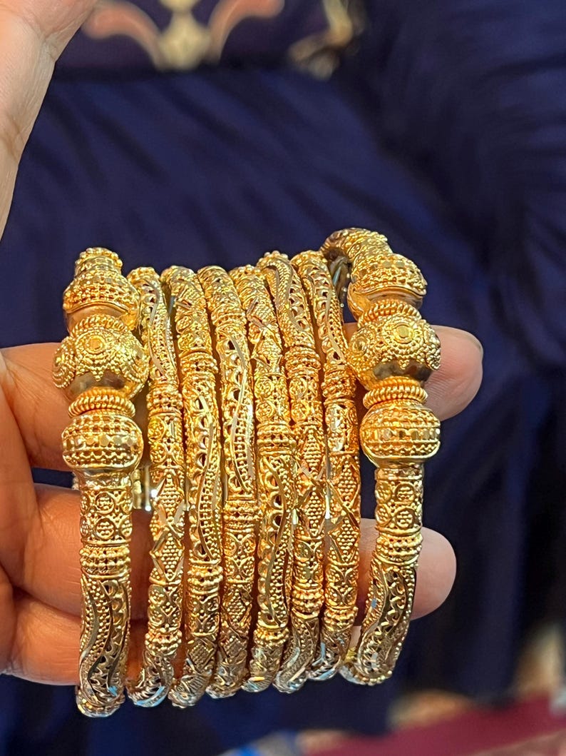 Pipe Structure 24K Gold Plated Bangles | Bridal Jewelry For Weddings | Pakistani Indian Asian Bridal Jewelry image 4