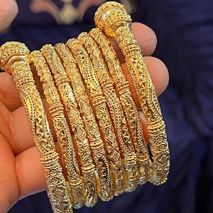 Pipe Structure 24K Gold Plated Bangles | Bridal Jewelry For Weddings | Pakistani Indian Asian Bridal Jewelry image 1