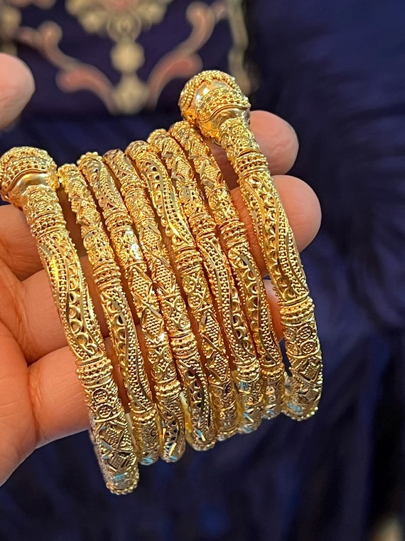 Pipe Structure 24K Gold Plated Bangles | Bridal Jewelry For Weddings | Pakistani Indian Asian Bridal Jewelry