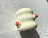Handmade Cream Ceramic Mug | 3D Cherry Sculptural Coffee Cup- Cupcake