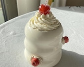Handmade Cream Ceramic  | 3D Cherry Sculptural Coffee Cup- Cupcake Mug| Mothers day gift