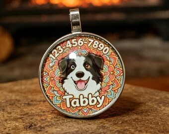 Personalized Pet ID Tag, Custom Cartoon Mandala Boho Pet Name