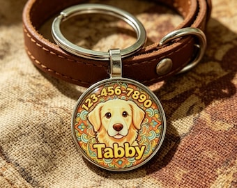 Custom Personalized Pet ID Tag | Custom Dog Portrait Name Number Round