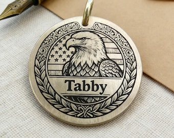 Pet ID Tag 1776 Patriotic American Eagle Custom  4th of July Engraved Dog Tag