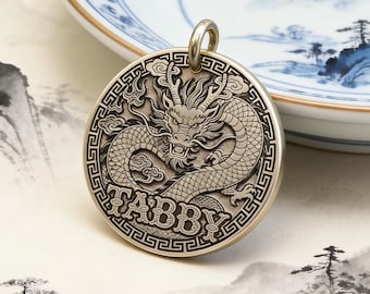 Personalized Chinese Dragon Laser Engraved Pet ID Tag - Dog Cat Name Tag
