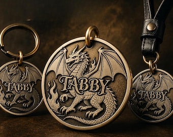 Personalized Dragon Laser Engraved Pet ID Tag Custom Metal Dog Cat Name Tag