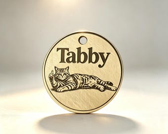 Engraved Brass Fuck Cat Collar Tag: Custom Pet ID, Vintage Brushed Metal Finish