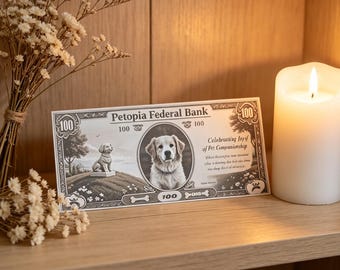 Custom Pet Memorial Joss Paper, Personalized Pet Loss Gift, Petopia Federal Bank Tribute Currency
