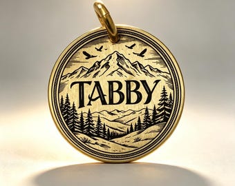 Personalized Mountain Forest Brass Dog Tag Custom Engraved Pet ID Tag