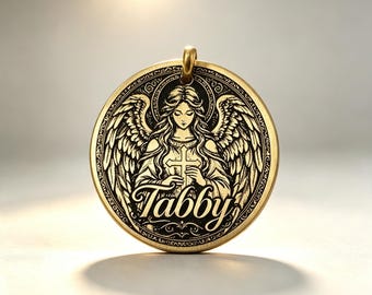 Personalized Guardian Angel Brass Dog Tag Custom Engraved Pet ID Tag