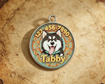 Custom Boho Mandala Pet ID Tag, Personalized Cartoon Anti Lost Dog Name Tag