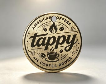 Personalized Brass Pet ID Tag: Coffee Theme, Brushed Antique Bronze Finish (20-35mm)