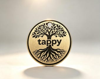 Laser-Engraved Tree of Life Pet ID Tag, Brass Metal with Brushed Finish & Hanging Hole