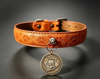 Personalized Leather Dog Collar with Custom Brass Pet ID Tag