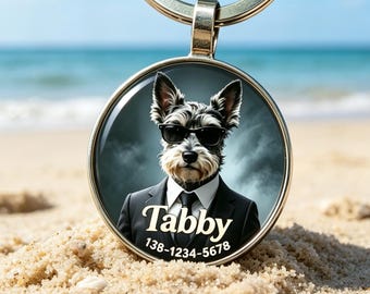 Personalized Dog ID Tag, Cartoon Pet Portrait Collar Charm, Scratchproof Waterproof Epoxy Metal (2.8cm)