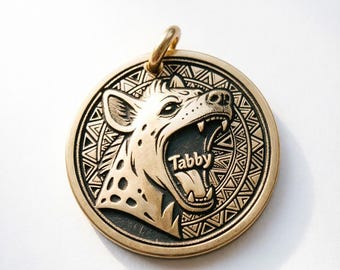 Unique Hyena Laser Engraved Pet ID Tag - Custom Dog Cat Name Tag