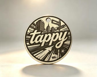 Brass Pet ID Tag - Vintage Urban Graffiti Design with Laser-Engraved Details