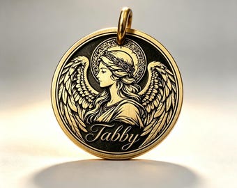 Personalized Angel Pet ID Tag Custom Engraved Brass Dog Cat Name Collar Memorial Gift