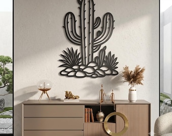 Modern Cactus Metal Wall Art, Desert Inspired Wall Decor, Minimal Black Metal Wall Art, Southwestern Home Decor, Large Statement Wall Art