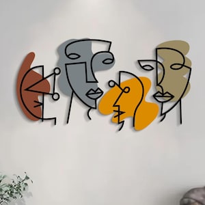 Moderna arte murale in metallo con volti astratti colorati – Decorazione artistica contemporanea per soggiorno, ingresso, camera da letto, ufficio, design in acciaio di alta qualità