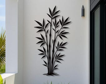 Bamboo Metal Wall Art, Zen Nature Wall Decor, Outdoor Asian Inspired Metal Artwork, Modern Black Metal Wall Sculpture for Livingroom