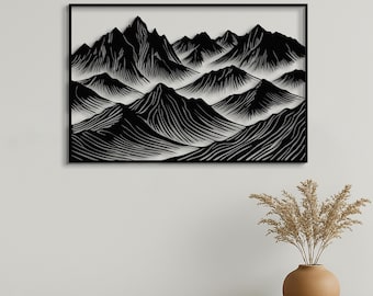 Metal Mountain Wall Art, Large Black Metal Landscape Decor, Modern Minimal Wall Sculpture, Oversized Livingroom Decor, Metal Wall Hangings